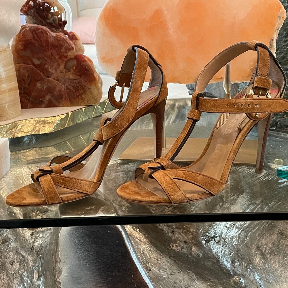 Authentic Burberry Brown Suede Ankle Strap Sandals
